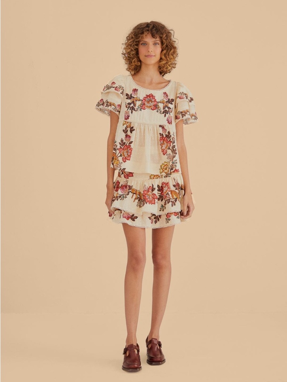 FARM Rio Sand Leopard Flowers Blouse - L